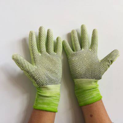 Cyan and White Polyester Thread 13 Gauge Knitted White PU Palm Coated Black PVC Palm Dotted Anti-slip Safety Work Gloves photo-2