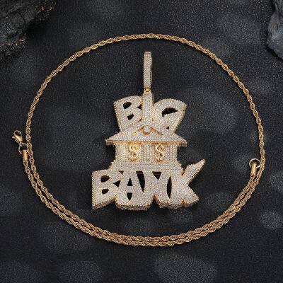 Hip Hop 3A+ CZ Stone Paved Bling Iced Out Dollars Money Sign Big Bank Pendant Necklaces for Men Rapper Jewelry Gold Silver Color photo-4