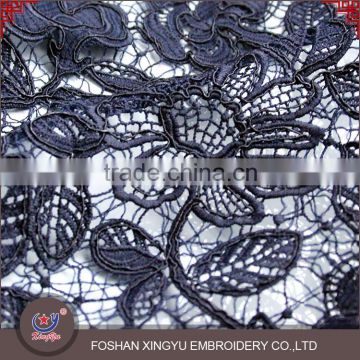 Chinese factory custom pattern deep blue water soluble lace for lady dress