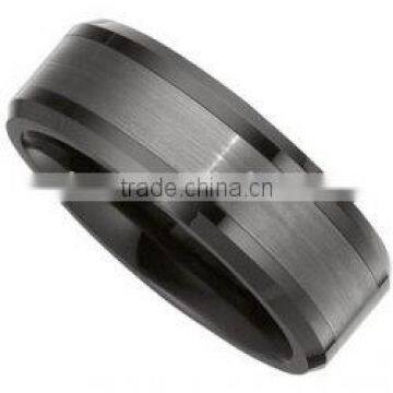 8mm Beveled Ceramic Comfort Fit Tungsten Band with Inlay Brush