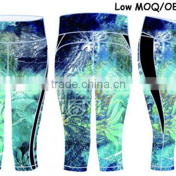 Sublimation printed capri tight yoga pants, high quality women yoga pants