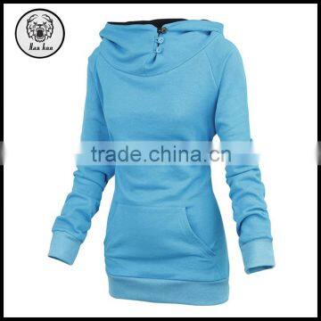 Solid Color Patch Front Pocket Long Hooded Sweatshirt