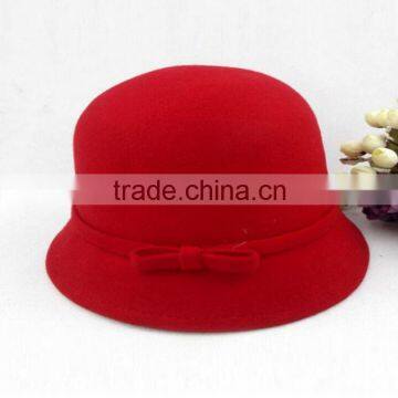 British Style Bowknot Ribbon Dome Wool Felt Elegant Charm Women Church Hat
