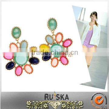 Golden Plating Flower Glass Beads Mixed Colors Earrings