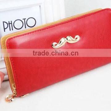 Women's Classic Multifunction PU Blue Coin Purse Wallet With Mustache photo-4