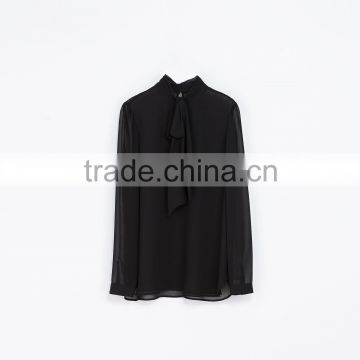 Ladies chiffon sheer pure black shirts