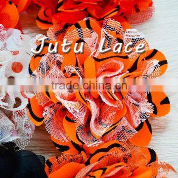 Orange/Black chiffon lace flower rose ,Halloween chiffon lace flower-3.75 inch