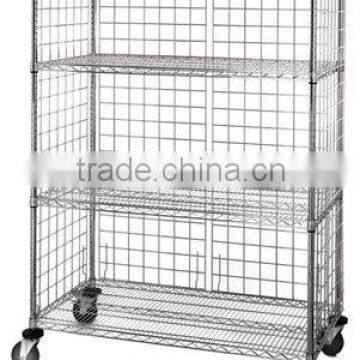 3 Sided, 4 Wire Shelf Cart with Enclosure Panels