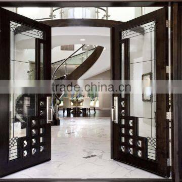 Luxury double entrance wooden door with art glass for hall