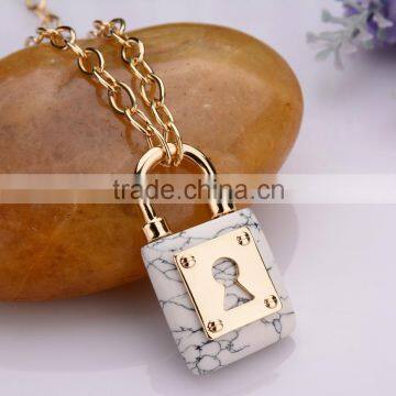 Marble Stone Lock Pendent Necklace photo-4