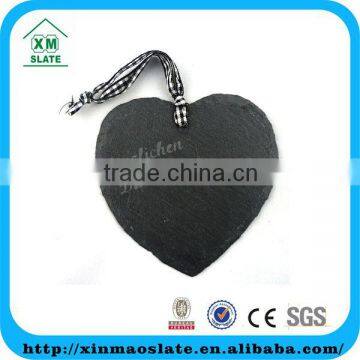 [factory direct] hot sale laser engraved heart shaped slate plant tags with various ribbon