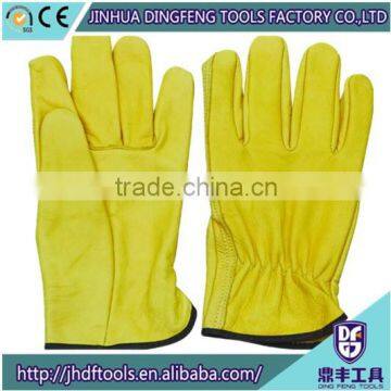 10.5 inch yellow head layer leather work gloves, durable, black side