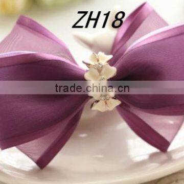 Purple Chiffon Ribbon Rhinestone Hair Bows French clip Hair clip