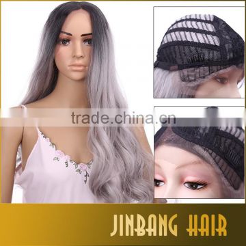 2016 hot sale Synthetic Long Gray Wigs for Black Women Cosplay 1B Ombre Silver Grey Lace Front Wigs Middle Part 24inch