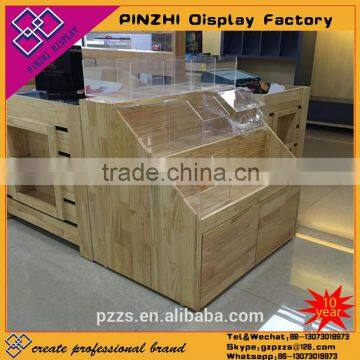 Made in china wood candy store shelves with acrylic dried fruit shelves