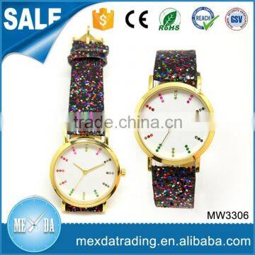 Promotional Lady Popular Gold Plating Shining pu Strap China Made Watch photo-2