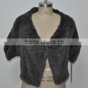 women fashion knitted real rex rabbit fur shawl LK16F029