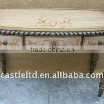 Hand Painted console table,traditional carved side table with 3-drawer