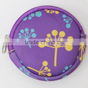 NEOPRENE material 3 mm waterproof round coin bag/case magetic neoprene purse bag