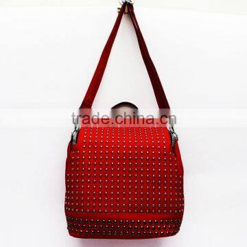 New arrival designer fashion red color with cool rivet ladies PU leather backpack