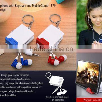 folding keychain with earphone and mobile stand