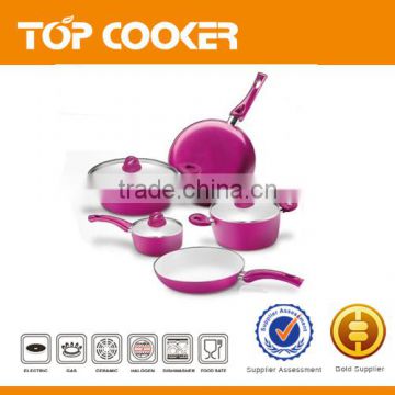 5PCS Cearmic coating Rose Red bright colored cookware set