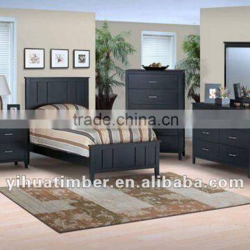 Black Wash Painted Wood Cottage Style Panel Bed , Black Panel Bed classic style bed