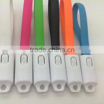 New Fashion Mobile Phone Keychain Ring Flat Micro USB Cable With Key Chain For Samsung