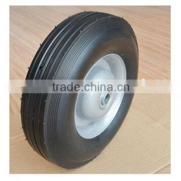 10x2.75 inch semi pneumatic rubber wheel with rib tread and silver iron rim for material handling equipment