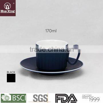 H11253 dark blue color line embossed 170ml ceramic cup and saucer