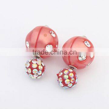 Cute Colorful Anime Earring Jewelry Double Side Bar Setting Crystal Different Size Round Balls Stud Earrings For Teenagers