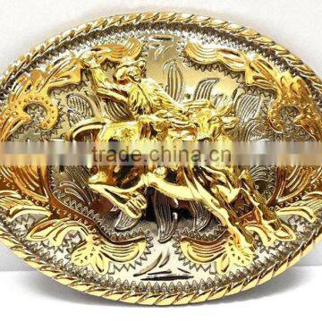 Classic Western Cowboy Style Bull Rider Oval Gold Rodeo Big Belt Buckle