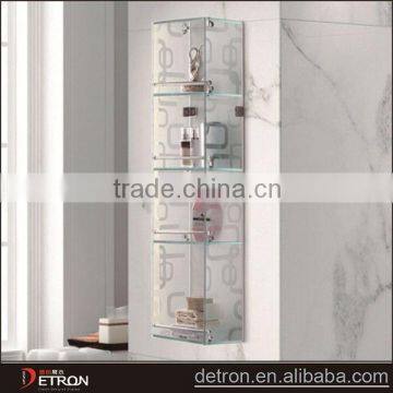 Bathroom storage curved glass wall mounted shelving