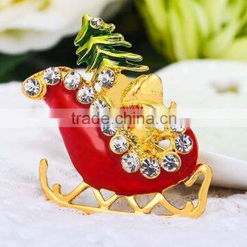 47*44mm Unique Design Personalized Rhinestone Christmas Santa Sleigh Brooch photo-3