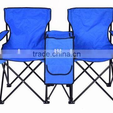 Two seats folding camping double chair with middle table cooler bag