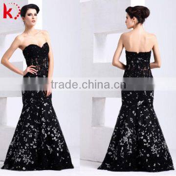 Sexy New Design Elegant Beaded Sweetheart Backless Fishtail Black Long Evening Dress