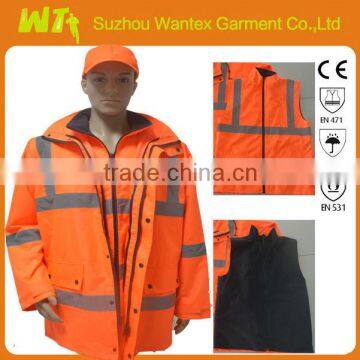 Hi vis reflective safety waterproof work wear 4 in 1 jackets