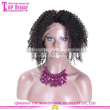 Qingdao Factory Price Afro Virgin Brazilian Kinky Curly Full Lace Wig 12 Inches Human Hair Full Lace Wig