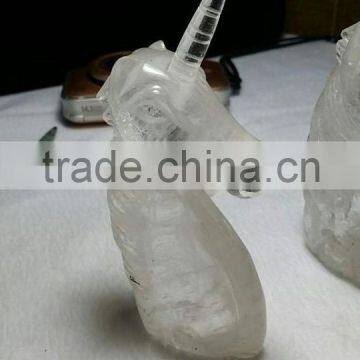 Wholesale natural hand carved clear crystal unicorn statue for crafts