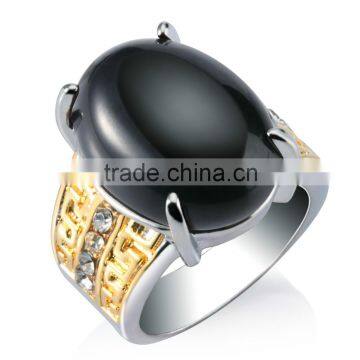 Women Unisex men fashion jewelry factory 18K Gold Plated 3CT black zirconia gemstone Solitaire Ring wedding