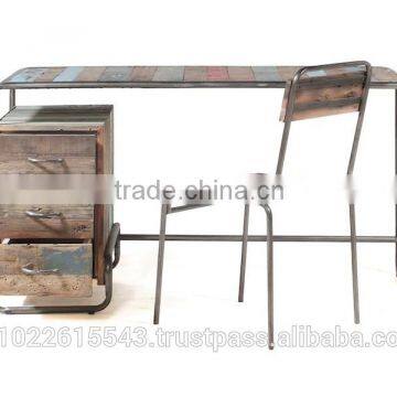 Reclaimed wood office desk with locking drawers , Industrial Desk with Drawers