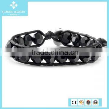 Professional Yiwu Fashion Jet Crystal Single Bead Bracelet Leather Wholesale 2015