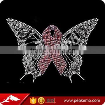 Bling breast cancer pink ribbon heat press rhinestone transfers iron on