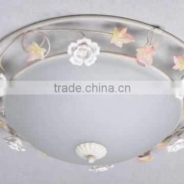 Ceramic flower E27 3bulbs round glass ceiling light