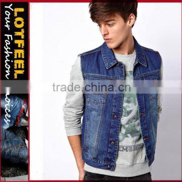 new deisgn vintage washed man denim vest outwear vest(LOTJ265)