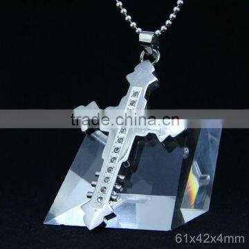 Natural Gemstone Stainless Steel Pendant, Seven Stone Cross Pendant Colorful photo-5