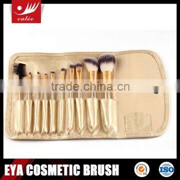 Hign Quality Handle 10-pieces Golden Makeup Brush Set With Golden Bag