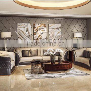 Italian Design Genuine Leather Sofa Set, Contemporary Ivory And Grey Color Living Room Leather Sofa(MOQ=1 SET)