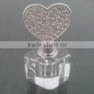 mini empty clear crystal perfume bottle with jewelled metal alloy top