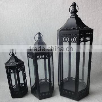 decorative lantern, metal iron candle lantern with clear glass